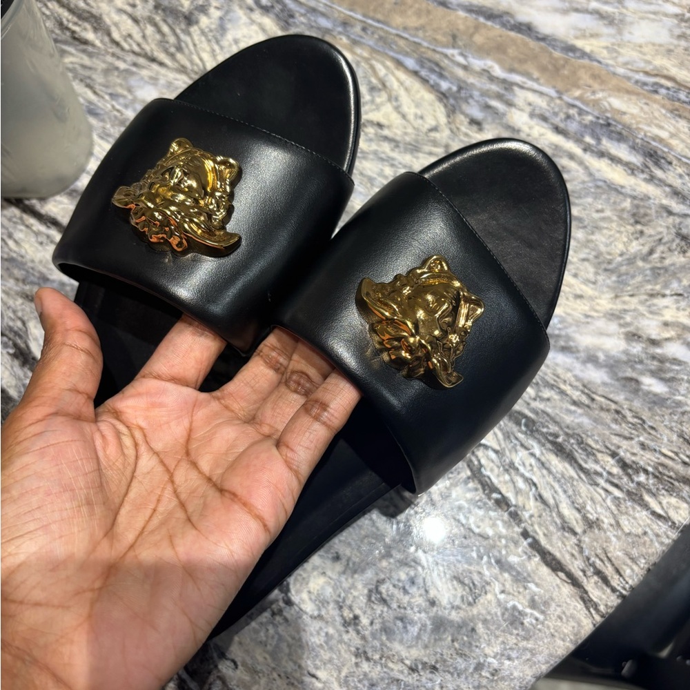 Versace Black and Gold Women's Slides - Picture 5 of 7
